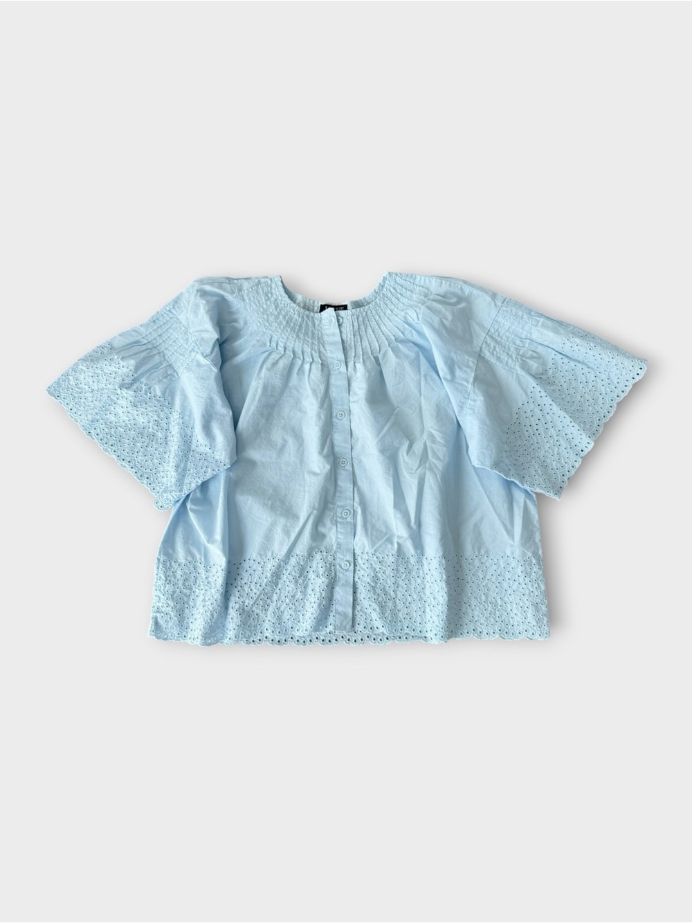 EUC J. Crew Regenerative Cotton Jolie Button-Front Top in Pale Blue | Large